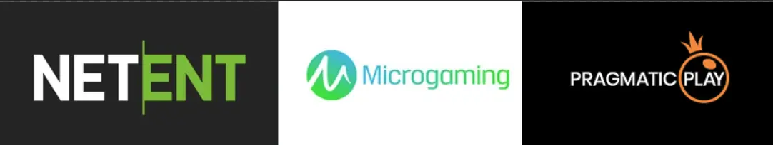 NetEnt logo, Microgaming logo, Pragmatic Play logo